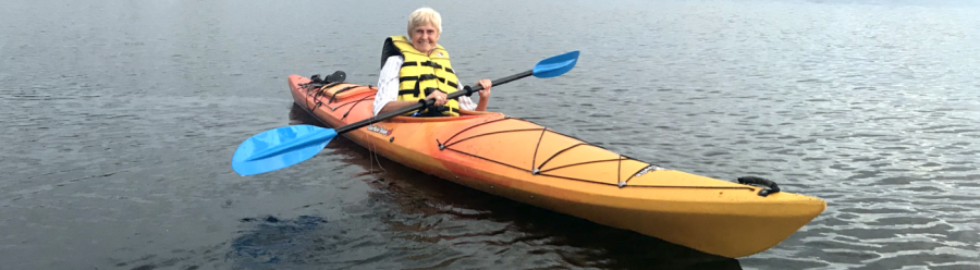 Senior resident Kathy Makowchik kayaking