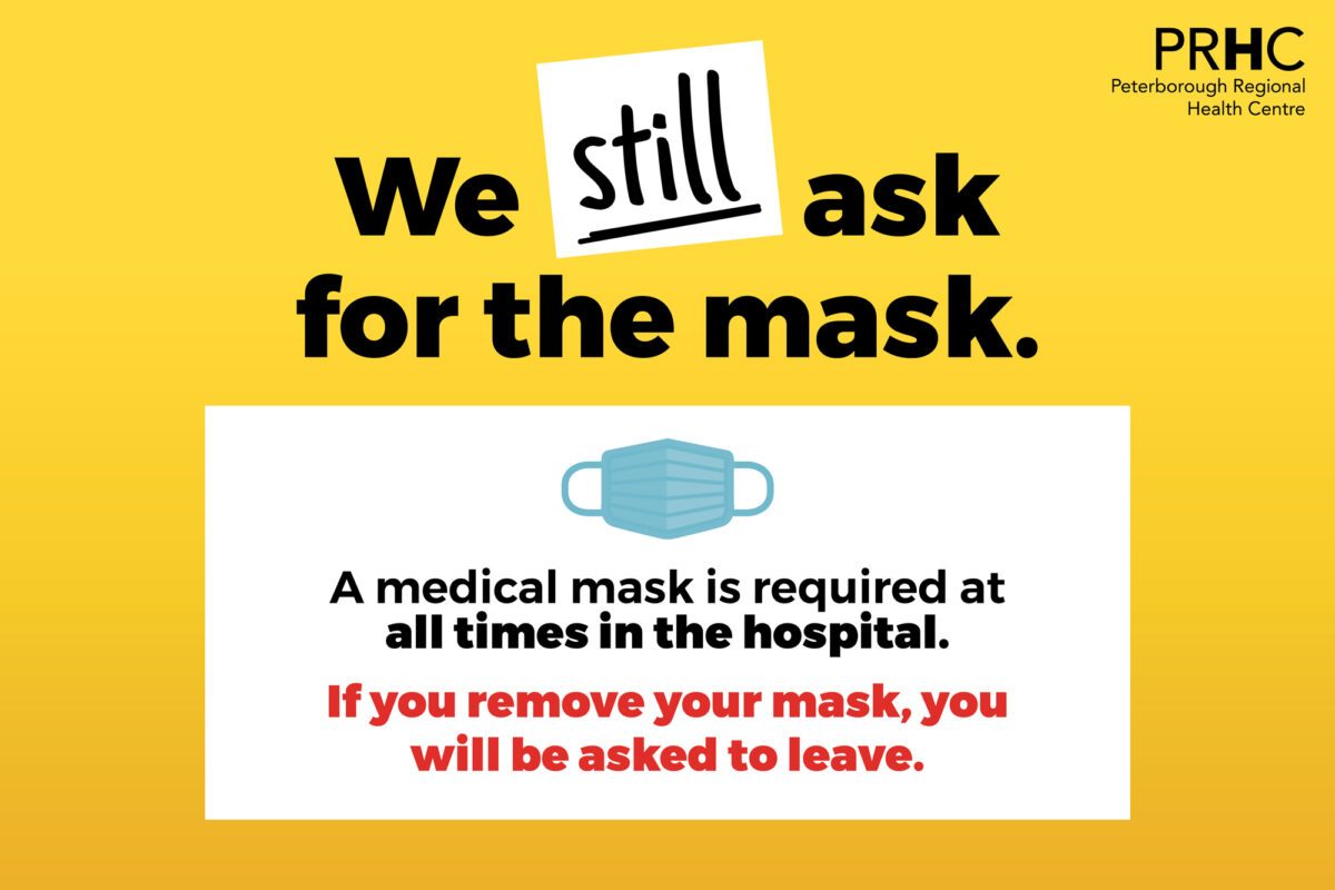 infographic that masks are still required at Peterborough Regional Health Centre