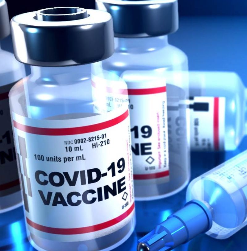 Close up of generic COVID-19 vaccine bottles