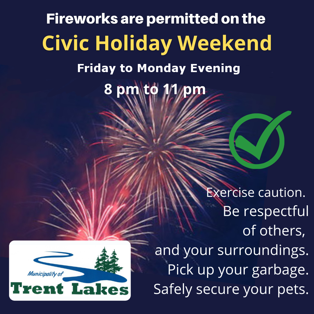 Info graphic of fireworks allowed for the Civic Holiday