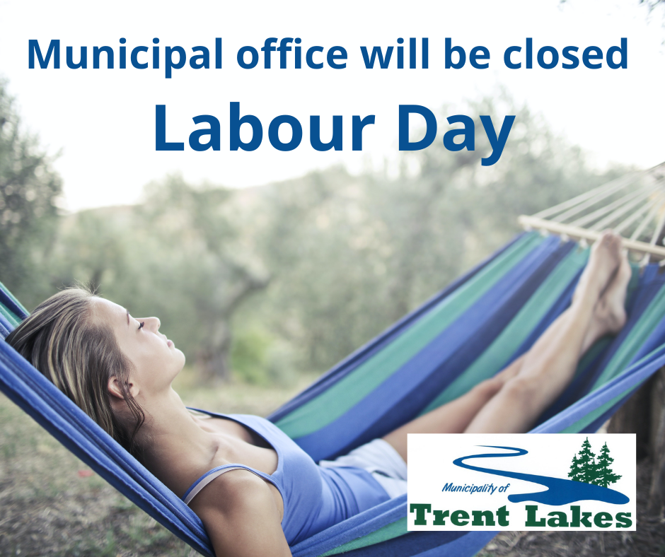 Infographic of Labour Day Hours the office closed with a woman napping on a hammock