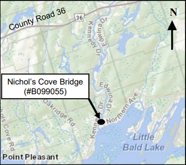 Visual map of location of Nichol's Cove Bridge.