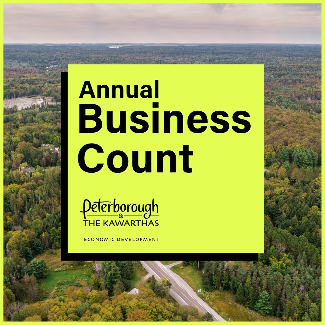 Image of aerial view of Peterborough. Text reads: Annual business count.