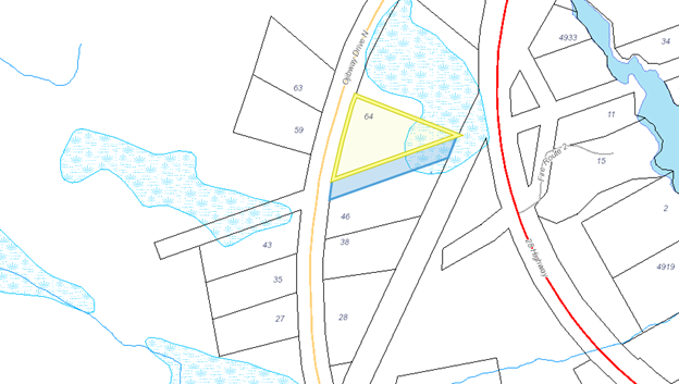 A drawn map outlining the portion of an unopened road allowance.